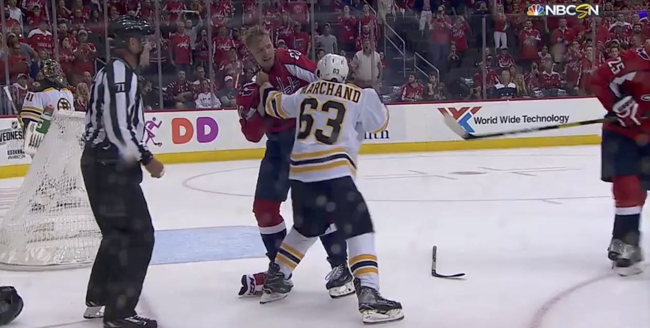 Lars Eller was roped into his first career fight thanks to Brad Marchand