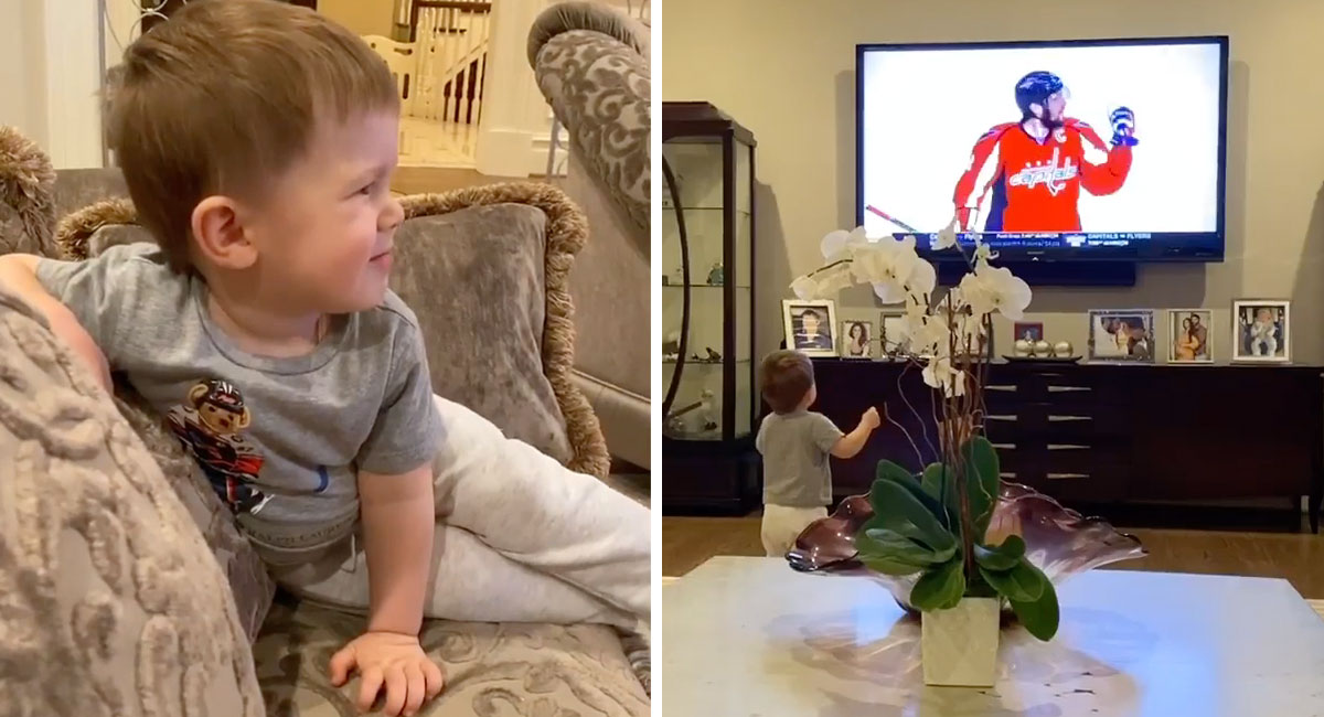 Ovi Jr was so excited about seeing dad on TV that he was squeaking and