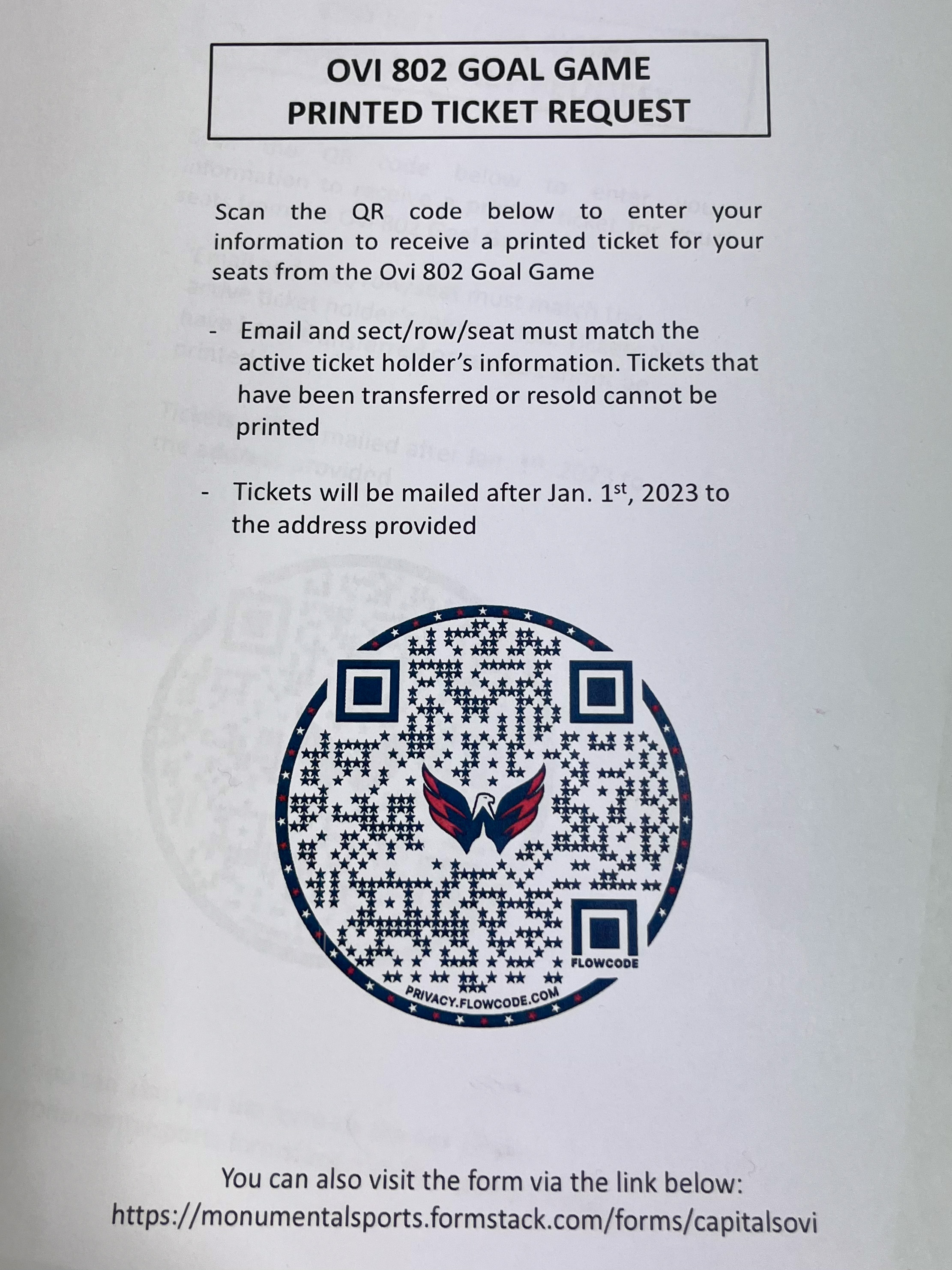 Capitals offering physical ticket redemption for Alex Ovechkin’s